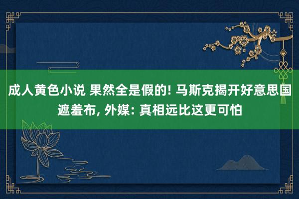 成人黄色小说 果然全是假的! 马斯克揭开好意思国遮羞布， 外媒: 真相远比这更可怕